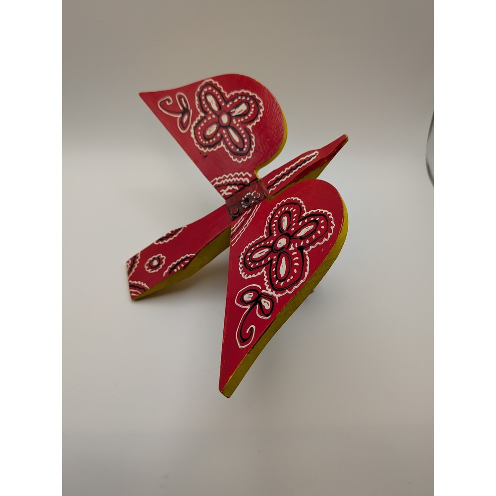 Vintage Ukrainian Wooden Flapping Bird Pull Toy Hand Painted Red Yellow Folk Art